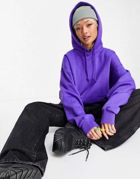 Ярко-фиолетовый oversized-худи из смесового органического хлопка Weekday Core-Фиолетовый цвет