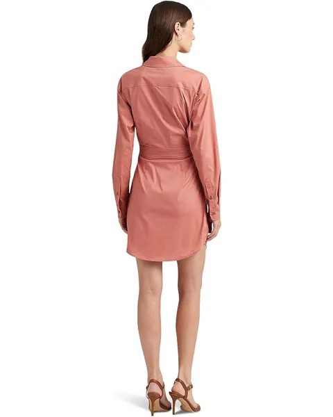 Платье LAUREN Ralph Lauren Stretch-Cotton Blend Wrap Shirtdress, цвет Pink Mahogany