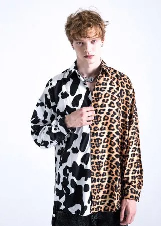 Мужская рубашка с леопардовым & коровьим принтом