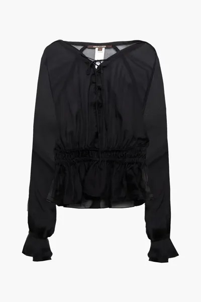 Украшенная блузка из шелкового шифона со сборками Roberto Cavalli, черный