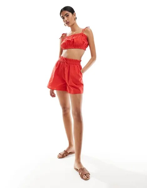 Красные шорты из смесового льна ASOS DESIGN