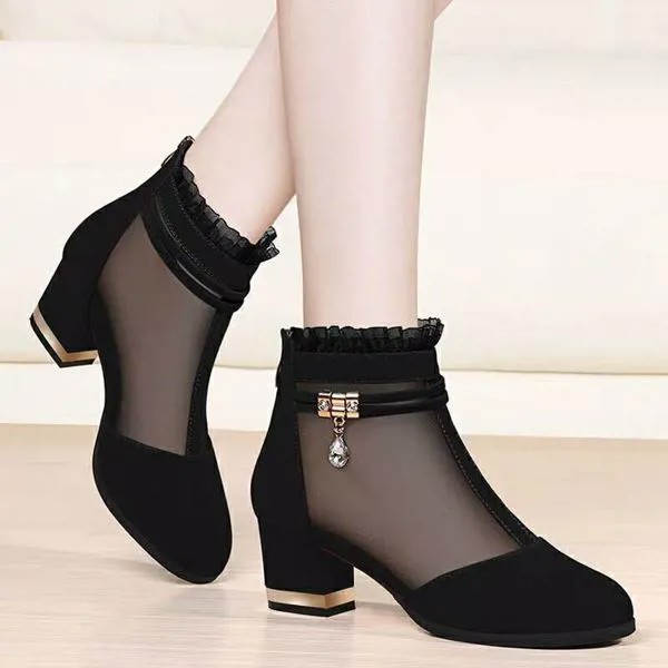 Популярные женские туфли на массивном каблуке, модные сапоги-трубки на высоком каблуке, ажурные сандалии, осень