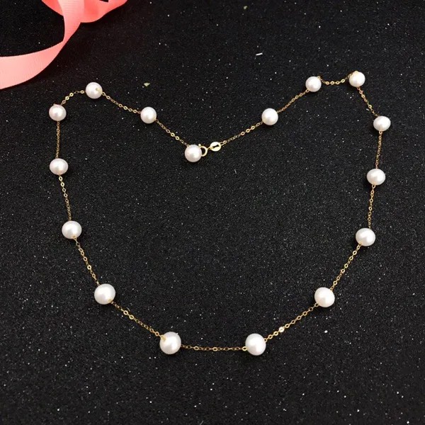 Женское Ожерелье с белым пресноводным жемчугом MADALENA SARARA, 5-6 мм, 18K, круглая цепочка ручной работы