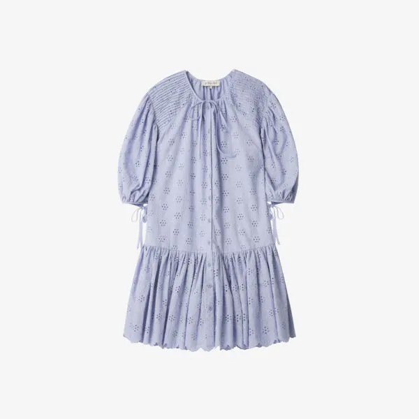 Платье мини Allegra из английской вышивки с вышивкой By Malina, цвет azure