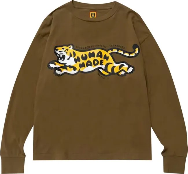 Футболка Human Made Tiger Long-Sleeve T-Shirt 'Olive Drab', зеленый