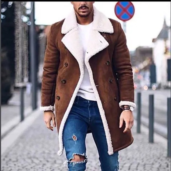 Mens меховой воротник длинный Parkas шерсти куртка зима пальто верхняя одежда пальто Тренч