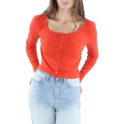 Женская оранжевая укороченная трикотажная рубашка в рубчик, блузка на пуговицах Levis M BHFO 6364