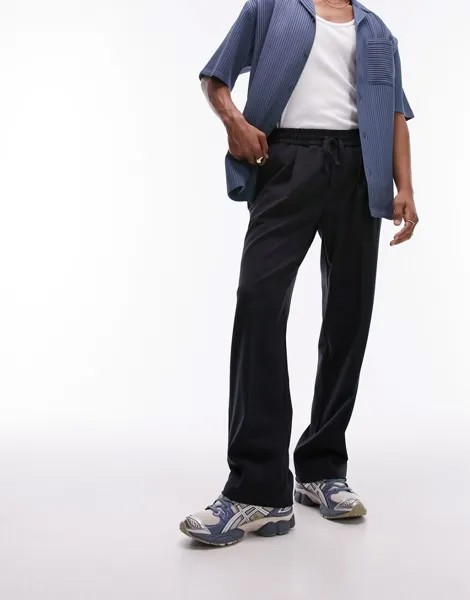 Черные широкие эластичные спортивные брюки Topman