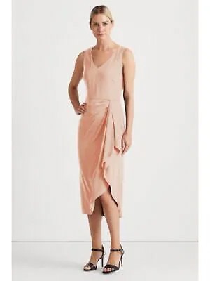 RALPH LAUREN Женское розовое вечернее платье миди с разрезом и V-образным вырезом 12