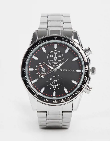 Наручные часы с черным циферблатом и массивным серебристым браслетом Brave Soul-Серебристый