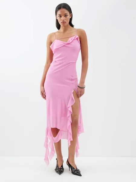 Шифоновое платье миди delouise с оборками Acne Studios, розовый
