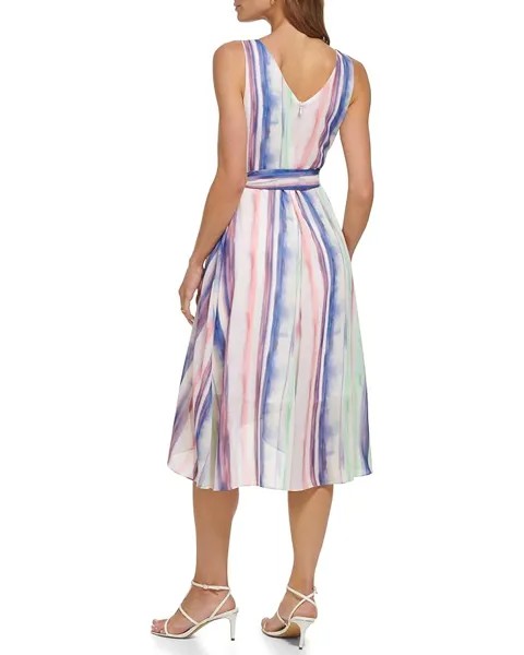 Платье DKNY Sleeveless Double-V Faux Wrap with Belt, цвет Ivory/Sunkist Coral Multi