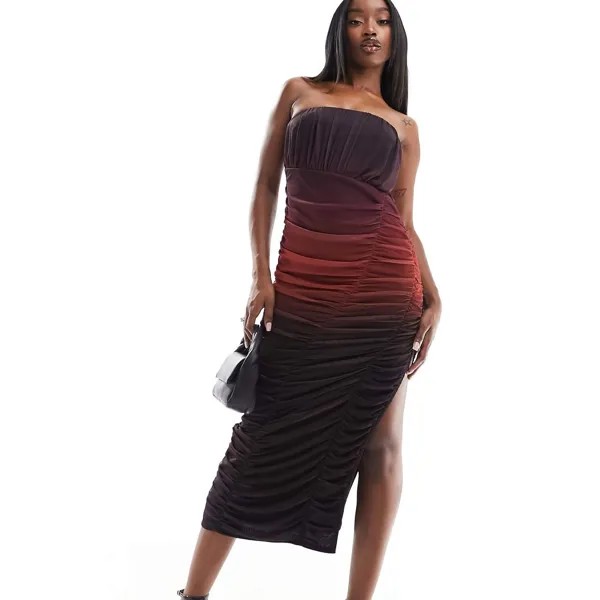 Платье Asos Design Ruched Mesh Bandeau Midi, мультиколор