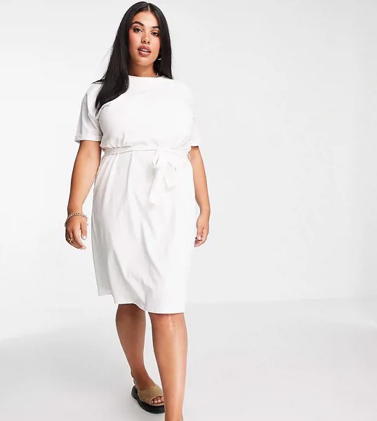 Белое платье-футболка миди из органического хлопка Vero Moda Curve Aware-Белый