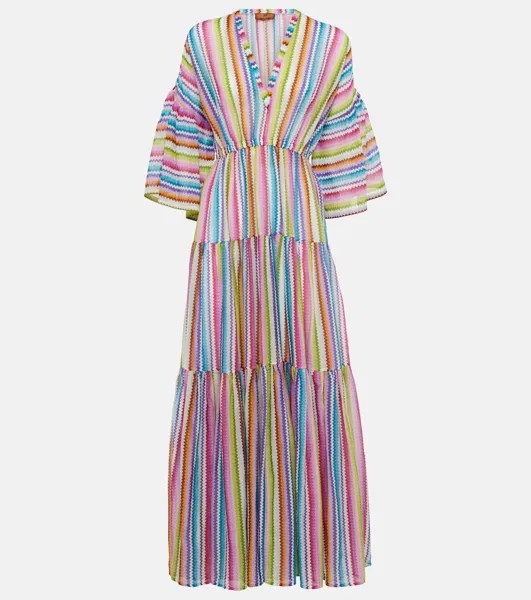 Пляжное платье из хлопка и шелка с зигзагом Missoni, мультиколор
