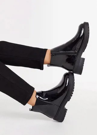 Черные лакированные ботинки челси на толстой подошве New Look-Черный цвет