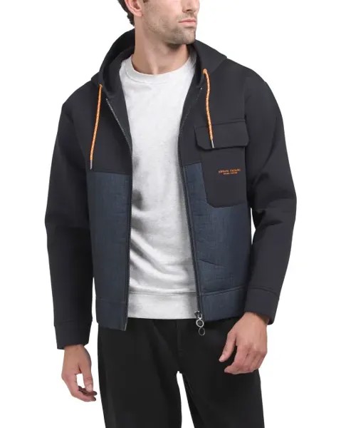 Дизайнерская спортивная куртка с капюшоном и молнией во всю длину Armani Exchange, цвет Indigo Navy Mix
