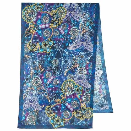 Палантин Павловопосадская платочная мануфактура,200х65 см, синий, серебряный
