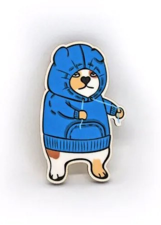 Значок деревянный PaperFox Кот в худи с капюшоном. Бижутерия пин, брошь женская, детская для девочки, мальчика, милый подарок ребенку, другу, маме, подруге, на день рождения девушке, парню, любимому мужу, детский сувенир, коллеге. Цвет: синий. 42 Х 33 мм
