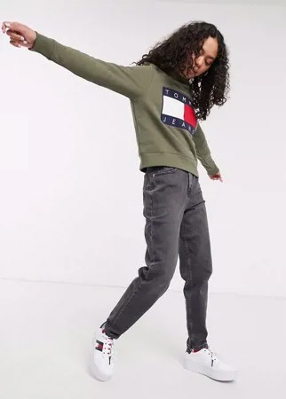 Зеленый свитшот с большим логотипом в виде флага Tommy Jeans
