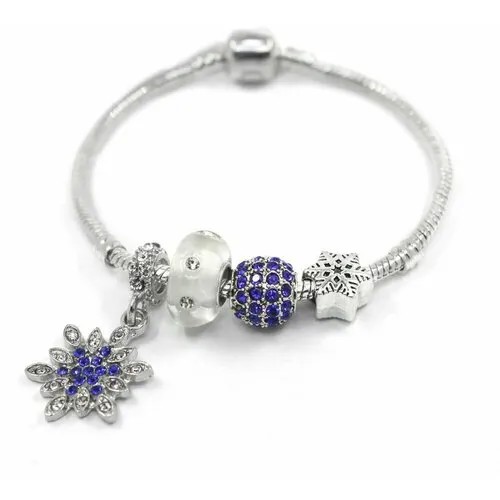 Браслет-цепочка Handinsilver ( Посеребриручку ) Браслет с шармами на основе из бижутерной стали, стекло, муранское стекло, стразы, 1 шт., размер 22 см, синий