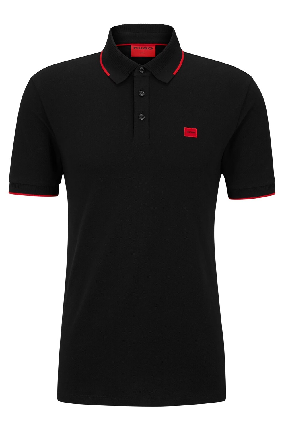 Футболка поло Hugo Cotton-piqué Slim-fit With Red Logo Label, черный