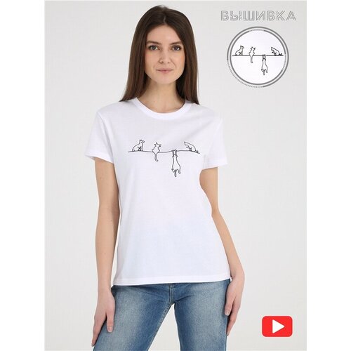 Футболка Апрель, размер 84-164, белый, черный