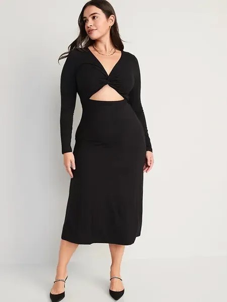 Платье миди Old Navy Black с расклешенным вырезом и закрученным вырезом, размер XS