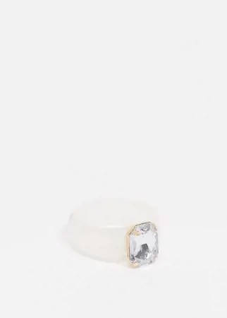 Белое пластиковое кольцо с прозрачным кристаллом ASOS DESIGN-Прозрачный
