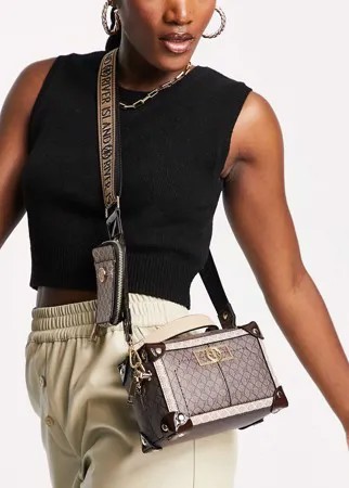 Коричневая сумка через плечо с тиснением River Island-Коричневый цвет