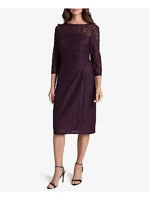 Женское фиолетовое вечернее платье-футляр длиной ниже колена с круглым вырезом и рукавами 3/4 TAHARI 4