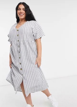 Свободное платье миди на пуговицах в полоску ASOS DESIGN Curve-Многоцветный