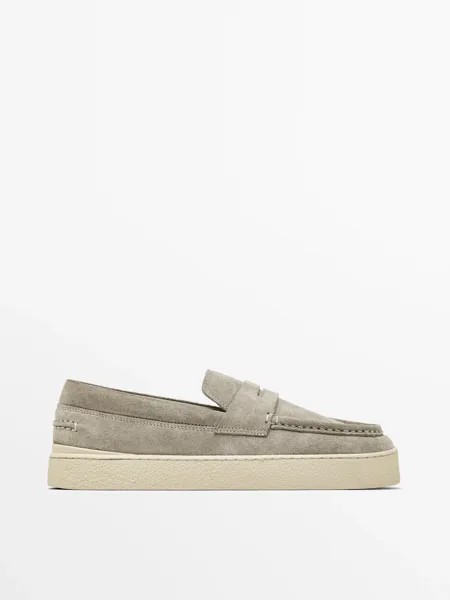 Пенни-Лоферы из мягкого спилка Massimo Dutti, серый