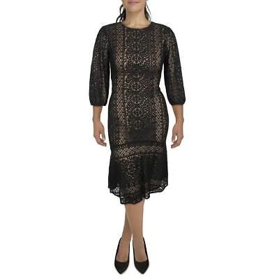 Женское черное кружевное коктейльное платье миди Lauren Ralph Lauren 14 BHFO 8347
