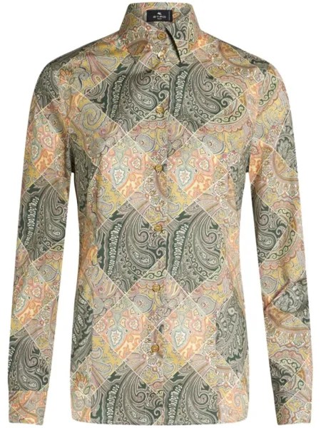 ETRO рубашка из поплина с принтом в стиле пэчворк, нейтральный цвет