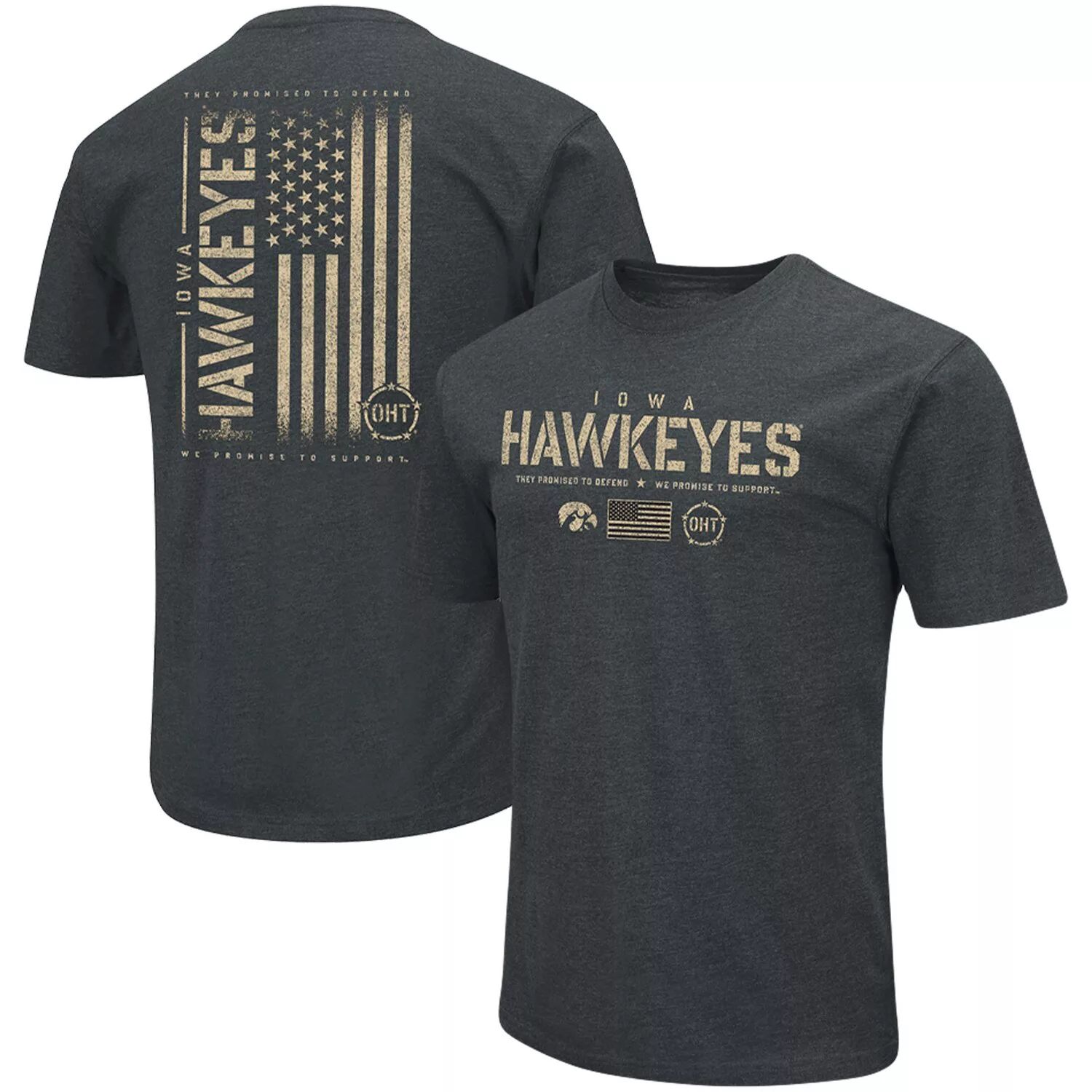 Мужская футболка Colosseum Heathered Black Iowa Hawkeyes OHT Military Appreciation Flag 2.0