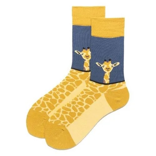 Носки женские / носки унисекс песочно-желтые с жирафами (р.37-42)