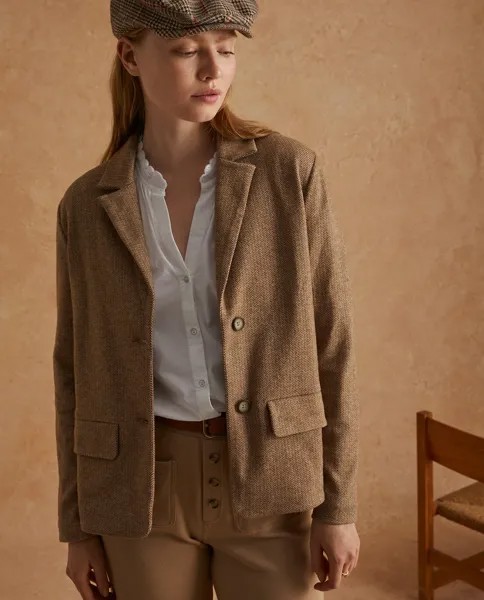 Женский пиджак в елочку с карманами Yerse, коричневый