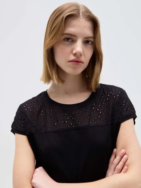 Футболка из хлопка с сангальо Ovs, цвет black