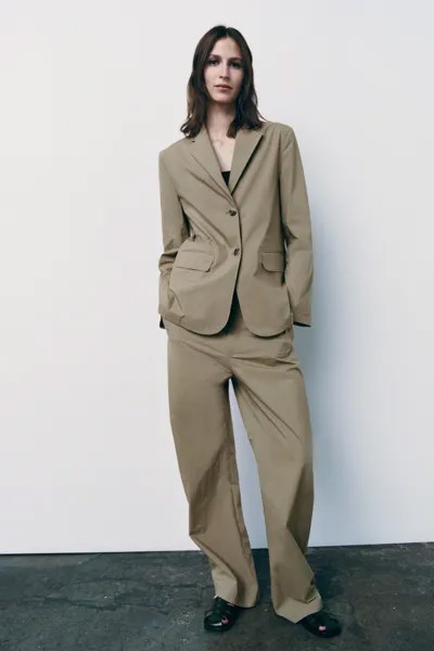 Прямой пиджак с карманами Zara, светлый хаки