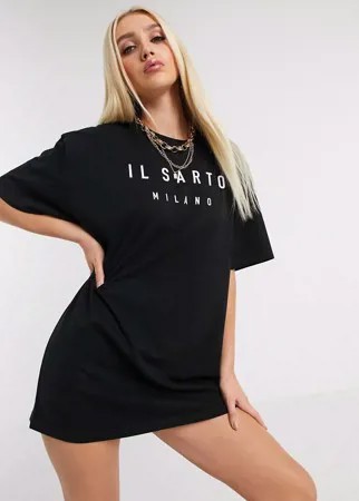 Платье-футболка в стиле oversized с логотипом Il Sarto-Черный