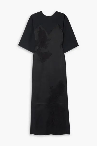 Платье миди из атласа и крепа с кружевной отделкой VICTORIA BECKHAM, черный