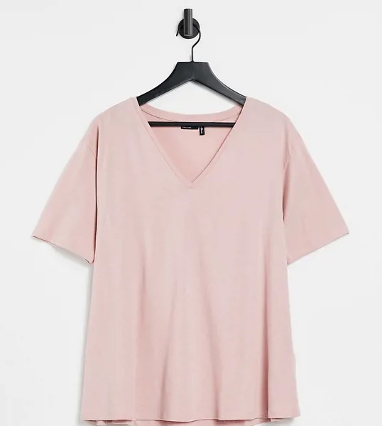 Светло-розовая свободная футболка с V-образным вырезом ASOS DESIGN Tall-Розовый цвет