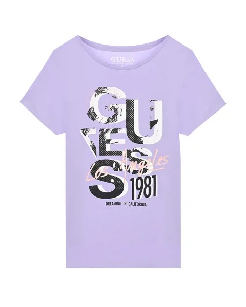 Фиолетовая футболка с крупным лого Guess детская