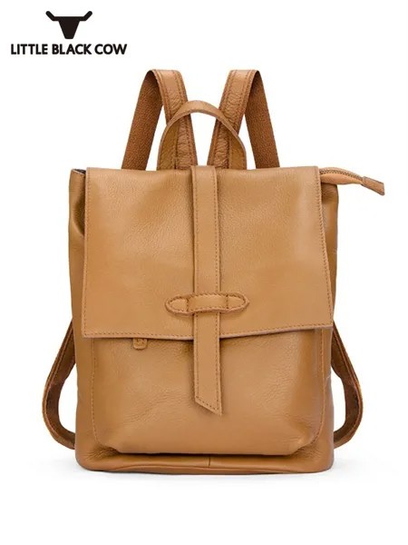 Рюкзак из натуральной кожи для женщин, винтажный Повседневный школьный ранец в стиле преппи, дорожные портфели, однотонный уличный женский