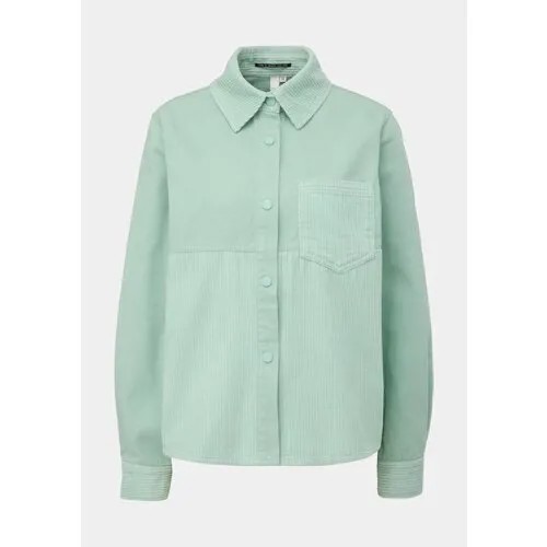 Куртка-рубашка  Q/S by s.Oliver, средней длины, силуэт прямой, без капюшона, манжеты, карманы, размер M, зеленый