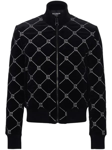 Balmain стеганый бомбер со стразами, черный