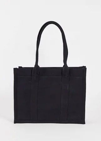 Черная структурная сумка-тоут из плотной парусины с внутренним кошельком ASOS DESIGN-Черный цвет