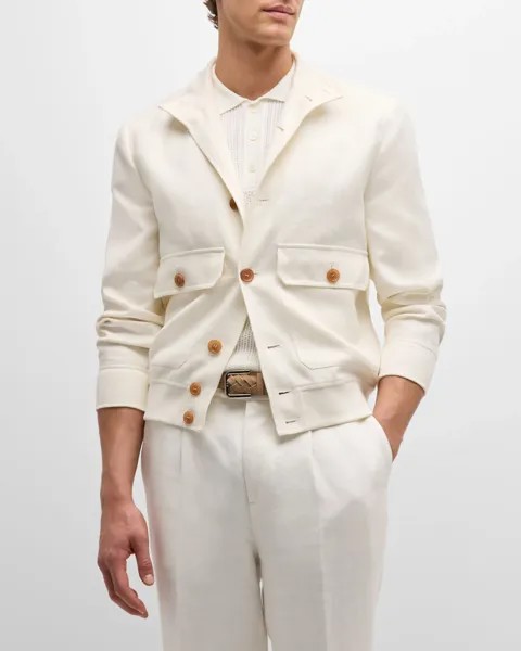 Мужской бомбер с карманами в стиле Брунелло Brunello Cucinelli, цвет Off White