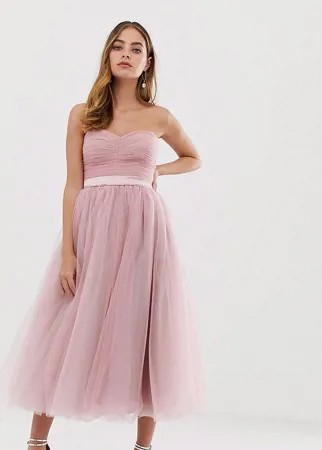 Розовое платье-бандо мидакси для выпускного с пышной юбкой Dolly & Delicious Petite-Розовый